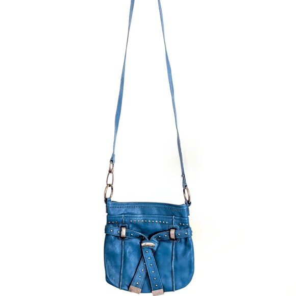 B. MAKOWSKY NWOT Blue Pebbled Leather Studded Crossbody Shoulder bag Handbag - Picture 5 of 6